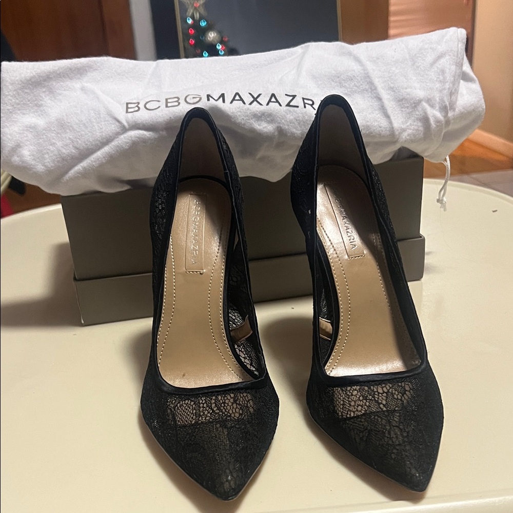 BCBGMaxAzria Black Lace Pointed-Toe Heels